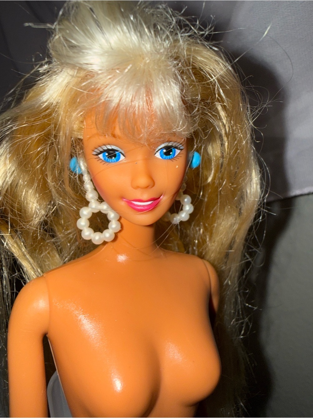 Barbie Mattel Vintage Long Blonde Hair Pearl Earrings Barbie Doll